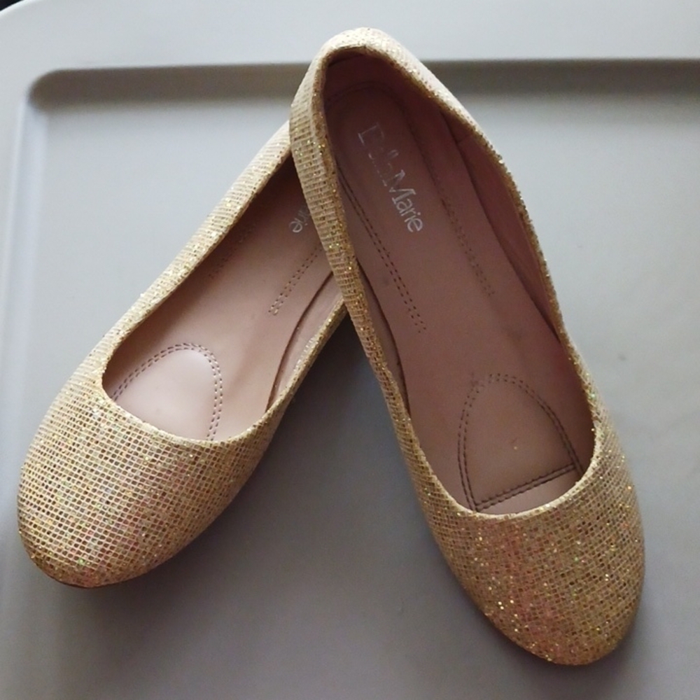 Bella Marie Gold Glitter Sparkle Flats